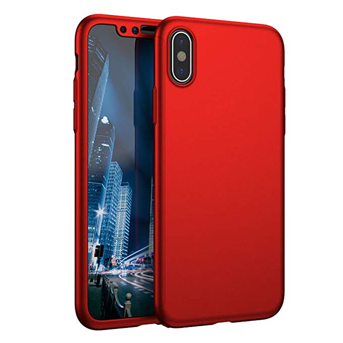 Чохол 360 для IPhone X/IPhone XS red Протиударний Ультратонкий + скло в комплекті