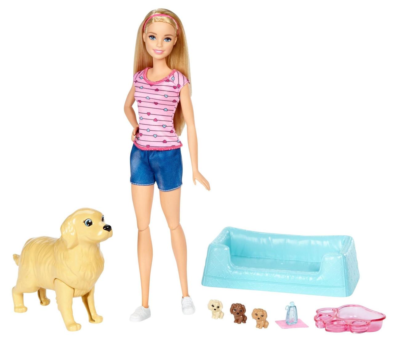 Лялька Барбі і собака з новонародженими цуценятами Barbie Newborn Pups Doll & Pets Playset, Blonde