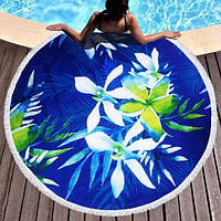 Пляжна підстилка килимок Мандала Орхідея з мікрофібри з бахромою