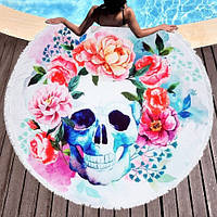 Пляжне кругле рушник з мікрофібри, килимок-покривало, 160 см, "Череп в кольорах