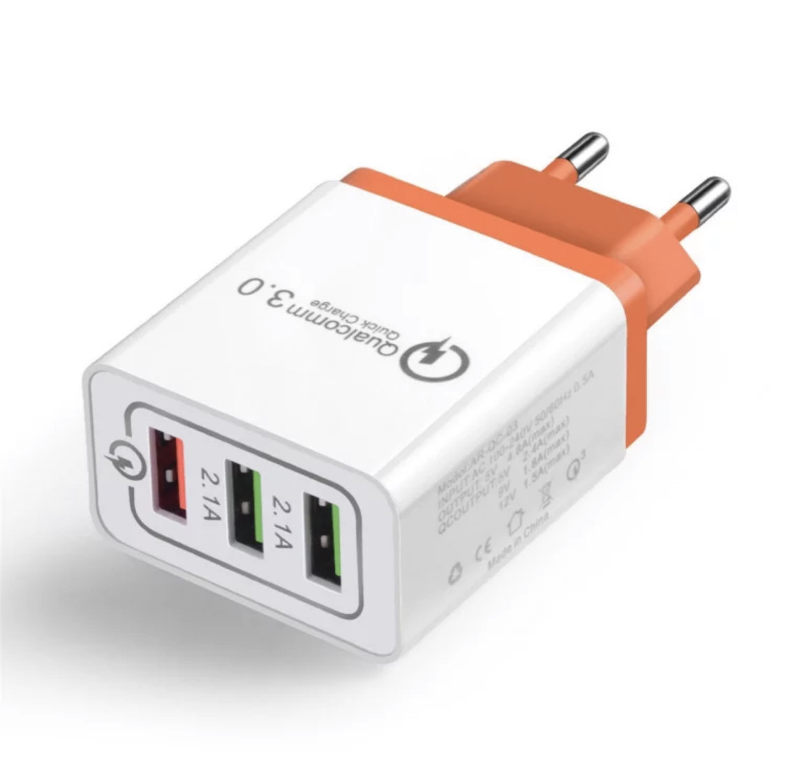 Універсальний зарядний пристрій швидкого заряджання Quick Charge 3.0 на три USB-порти (жовтогарячо-білий)