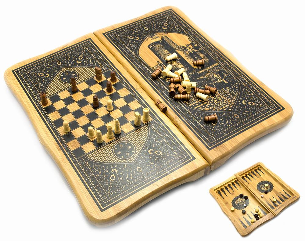 Нарди з шахами бамбукові "Баку" (39,5х21х3,8 см) (B4121)