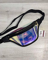 Стильна жіноча сумочка Бананка перламутровий силікон з чорним (напівпрозора)