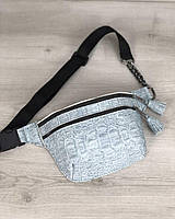 Стильна сумочка на пояс Елен блакитний крокодил