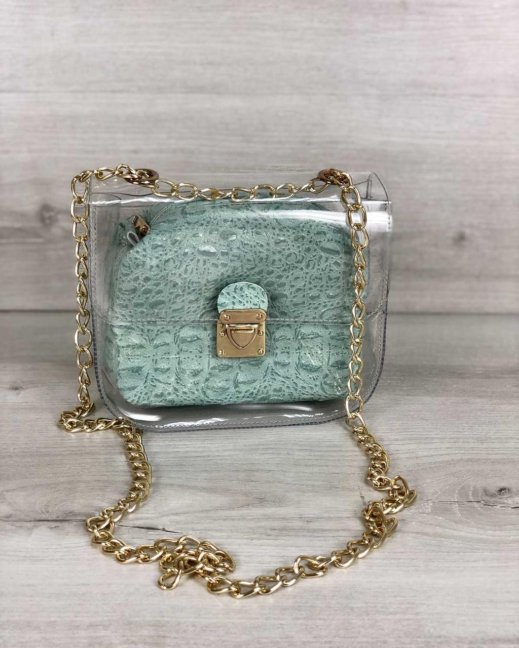 2в1 Молодіжна сумка Селену силіконова з косметичкою м'ятний крокодил