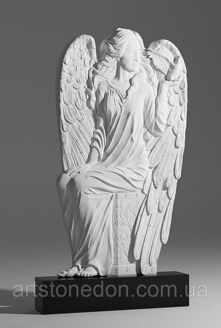 Надгробок з ангелом. Пам’ятник різьблений  Ангел з птахом No211