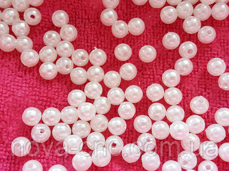 Намистини пластик "перли" білий (не білосніжний) 6 мм 500 грам, фото 1