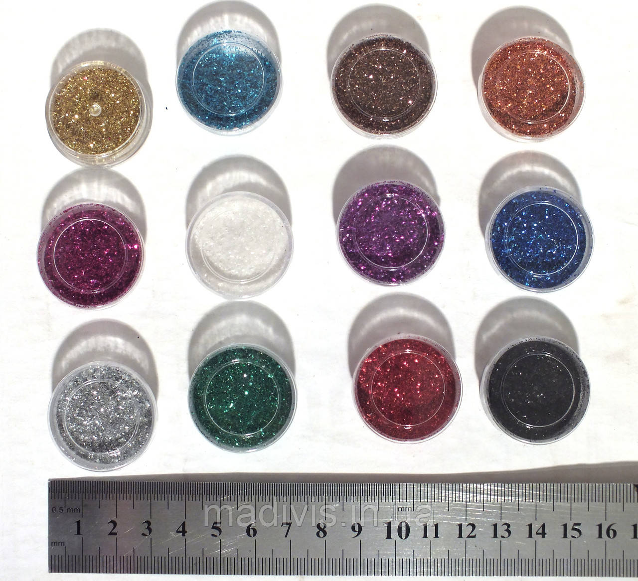 Набір блискіток сухих дрібних (гліттер), мікс — 12 кольорів, фото 1