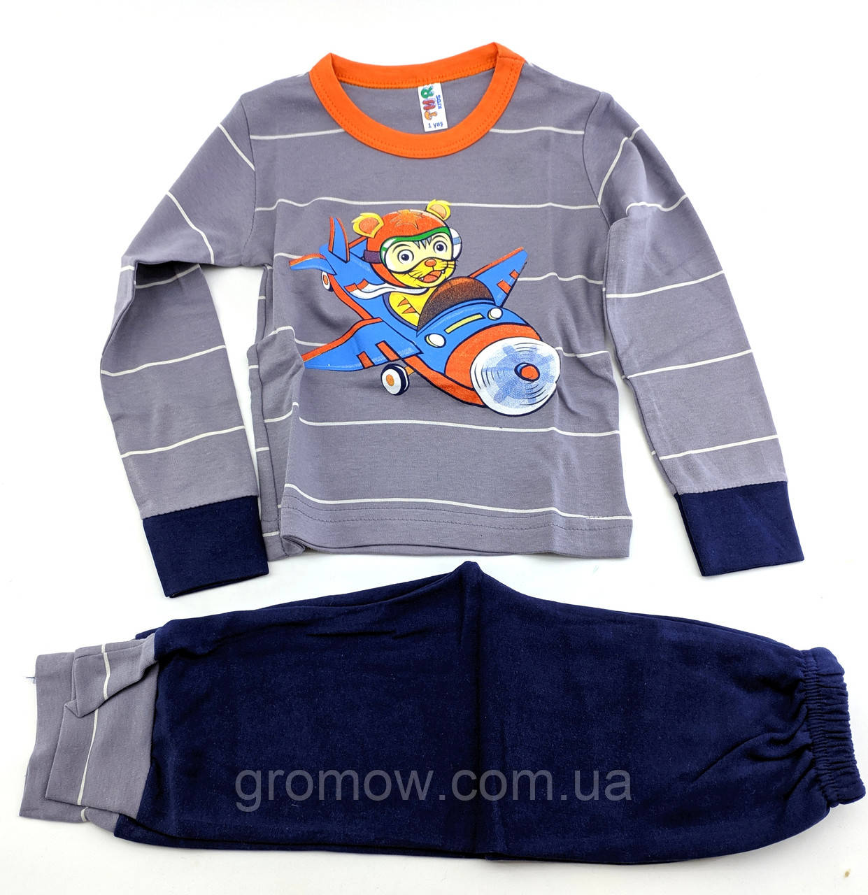 Піжама дитяча 1 рік Туреччина бавовна з принтом для хлопчика сірий (ПЖМ2), фото 1