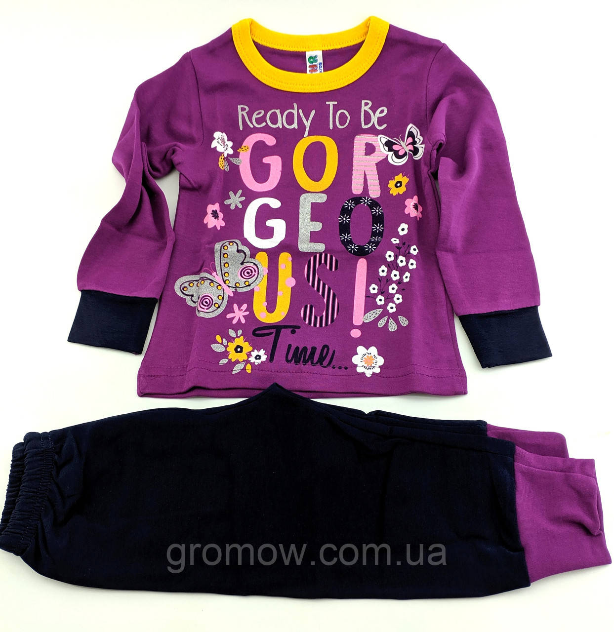 Піжама дитяча 1, 2, 3, 4 роки Туреччина бавовна з довгими рукавами та принтом фіолетовий (ПЖ4), фото 1