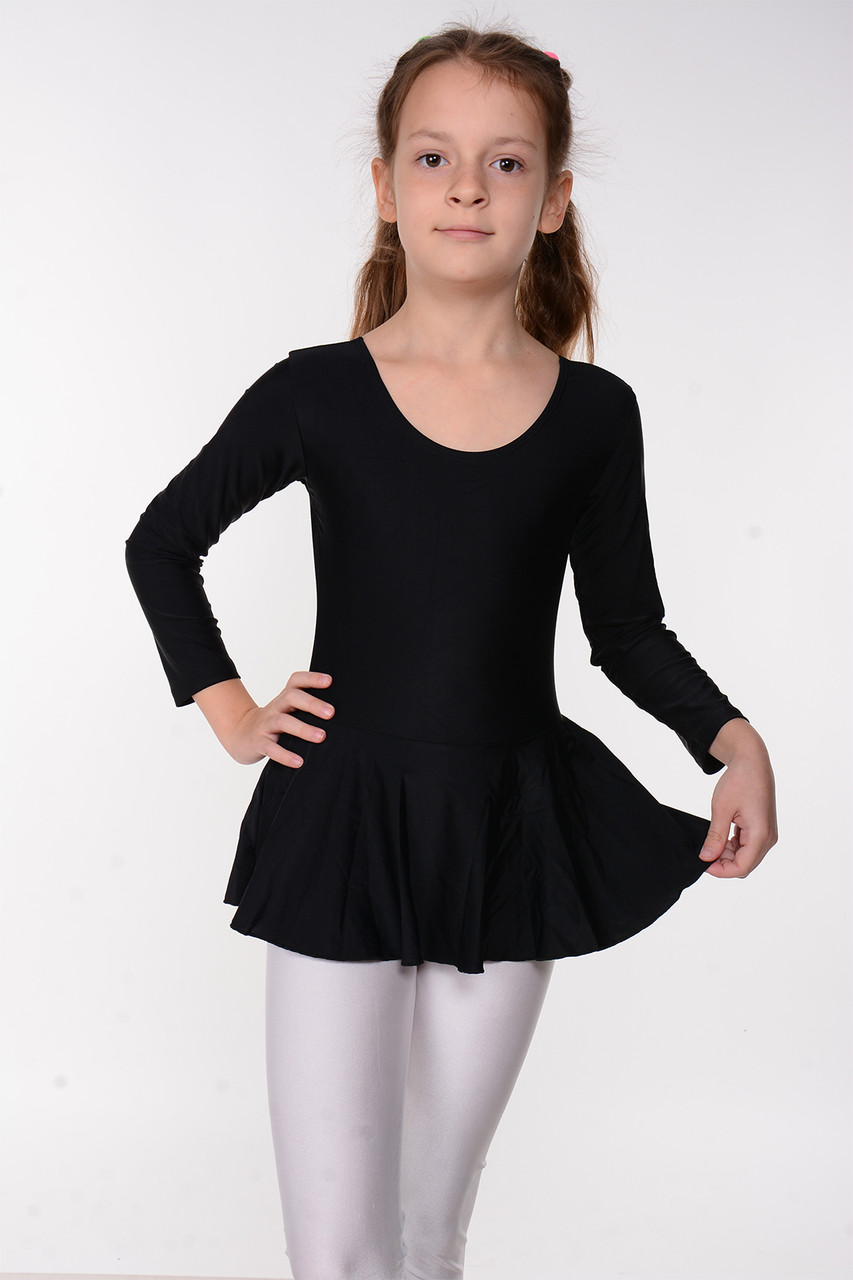 Детский гимнастический купальник с юбкой для танцев Черный рост от 98 до 158 см