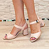 Босоніжки шкіряні жіночі на широкому стійкому підборі, колір пудра, фото 2