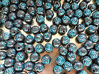 Бусины пластик "Роза" черный с синим 7 мм 500 грамм
