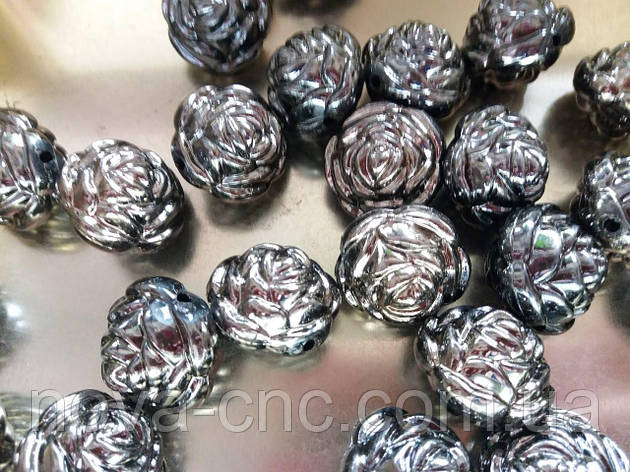 Бусины пластик "Роза" 25 мм серый металик 500 грамм, фото 1