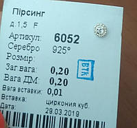 Пірсинг срібний в ніс 6052