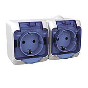 Накладна розетка подвійна з заземленням і кришкою біла IP44 Cedar Plus Schneider Electric WDE000525