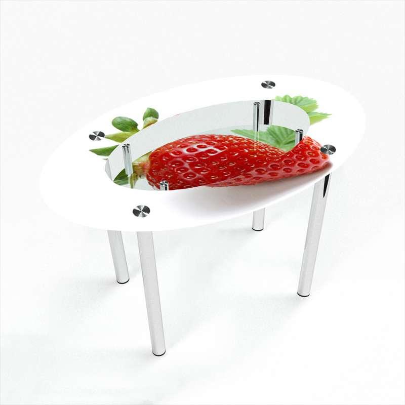 Стіл обідній Овальний з полицею стільниця прозоре скло фотодрук Sweet berry 1100х650*Еко мм (БЦ-Стіл ТМ)