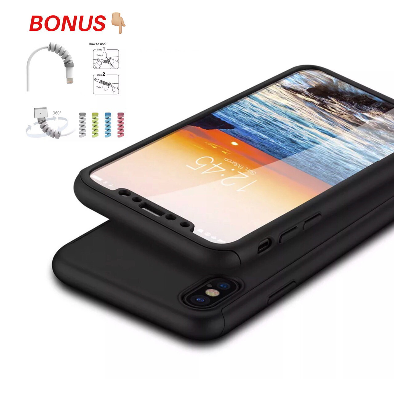 Чохол Накладка 360 для IPhone X/XS + скло, black, фото 1