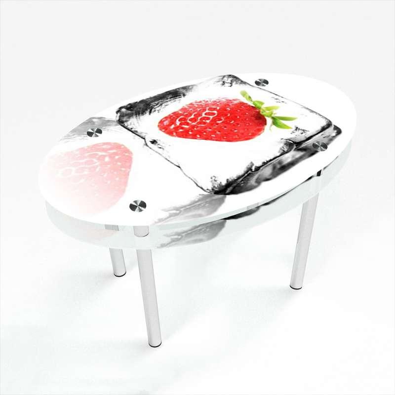 Стіл обідній скляний Овальний з прохідною полицею фотодрук Ice berry 1100х650*Еко мм (БЦ-Стіл ТМ)
