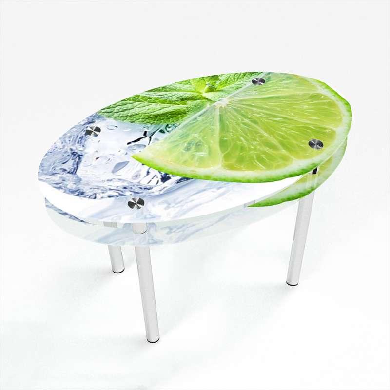 Стіл обідній скляний Овальний з прохідною полицею скло фотодрук Ice lime 1100х650*Еко мм (БЦ-Стіл ТМ)