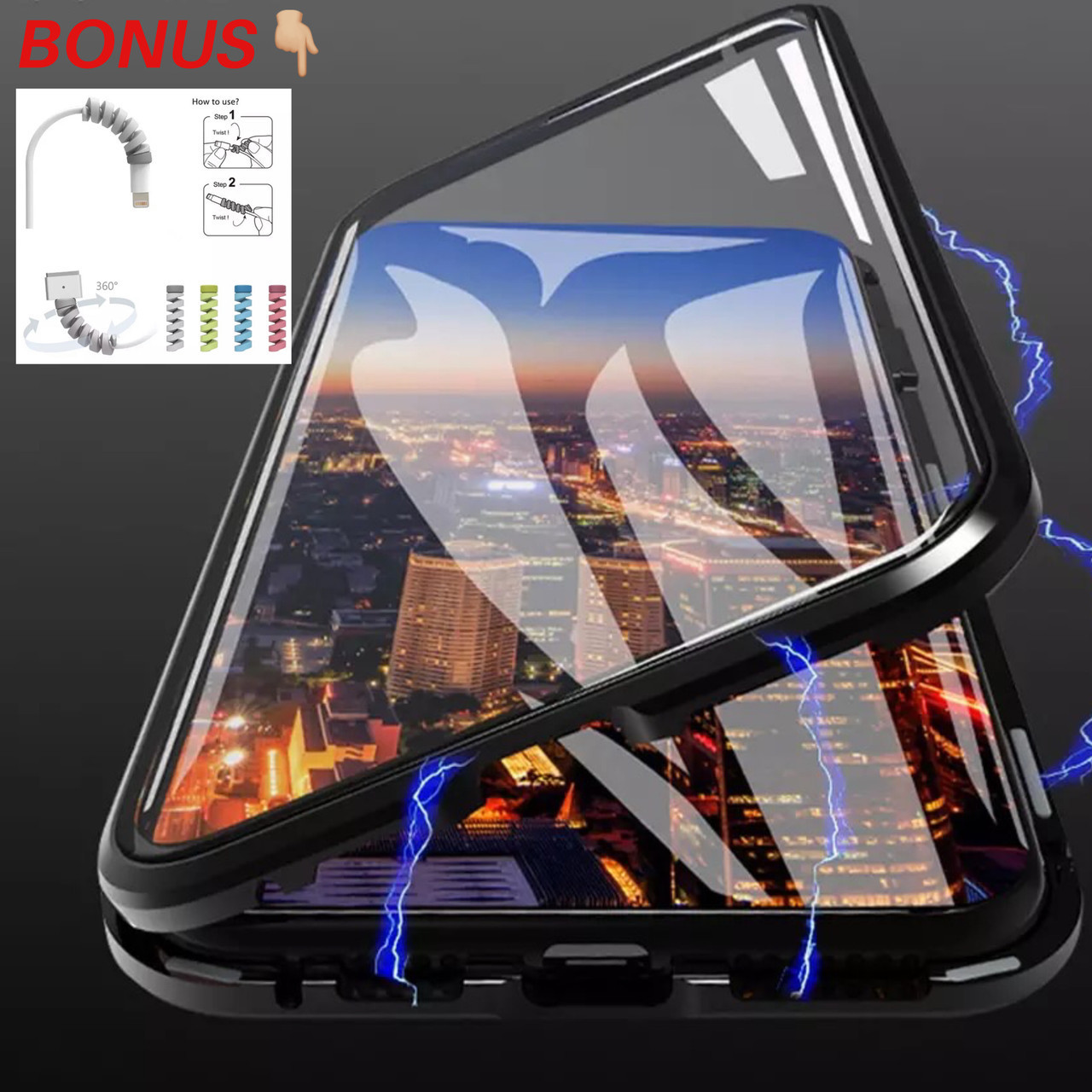 Магнитный чехол IPhone X/IPhone XS стекло в ПОДАРОК , black