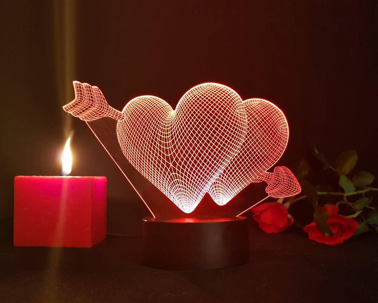 Нічник 3D світильник «2 серця зі стрілою» Creative 3D, фото 1