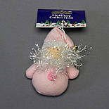 М'яка ялинкова іграшка Рожевий Дід Мороз, 9 см, білий із рожевим, текстиль, новорічна фігурка (000159-4), фото 2