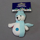 М'яка ялинкова іграшка Ведмідь у блакитний шапочці і шарфику, 9 см, білий із блакитним, текстиль, новорічна фігурка (000159-3), фото 2