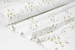 Тканина ранфорс Туреччина 240 см "Ластівки" (глітер) золото на білому No WH-1734-2