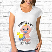 Футболка для вагітної з принтом Малюк "Планую втечу цієї весни" XL, Білий Push IT