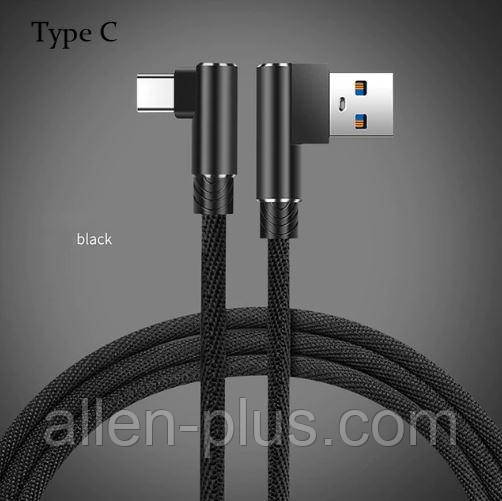 Кабель для заряджання та передавання даних смартфона Suntaiho, Type C, USB 3.0, кутовий, чорний