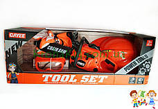 Ігровий набір дитяча бензопила Power Saw на батарейках KY1068-108C МАСКА, ОЧКИ, КАСКА (Orange/жовтогарячий), фото 4