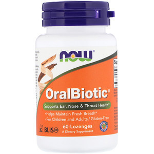 Пробіотики для здоров'я вуха, горла і носа OralBiotic, 60 льодяників, Now Foods