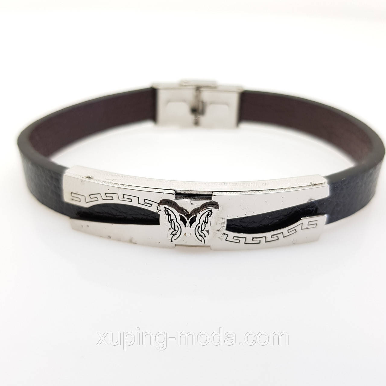 Чоловічий шкіряний браслет, з метеликом, фото 1