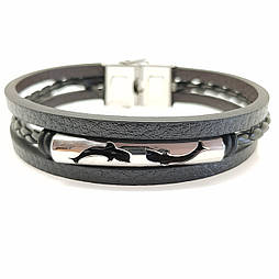 Чоловічий шкіряний багатошаровий браслет, з рибами