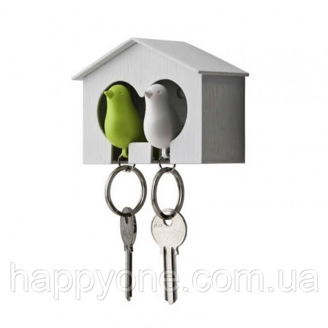 Ключниця настінна та брелки для ключів Duo Sparrow Qualy (білий-зелений), фото 1