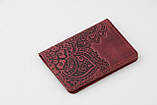 Шкіряна обкладинка для id паспорта/прав водія, орнамент "Квіти", фото 2