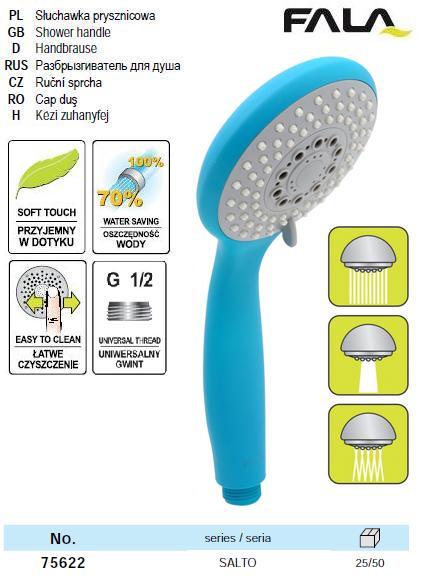 Розприскувач для душу ПВХ тип SALTO FALA; 3 положення струї, Ø=100 мм, зі з'єднання єднанням G 1/2