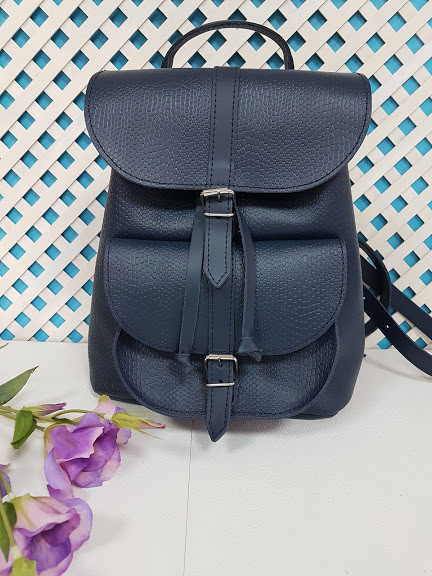 Рюкзак жіночий "ВОЯЖ" натуральна шкіра,синій матовий під рептилію, фото 1