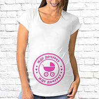 Футболка для вагітної Push IT з принтом Друк "Чекаю доню" M, Білий