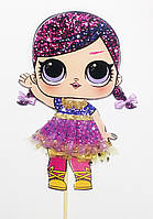 Великий Топпер в торт "Ляльки ЛОЛ" односторонній, ручна робота - Лялька ЛОЛ Фіолетові волосся (новий дизайн 14 см)