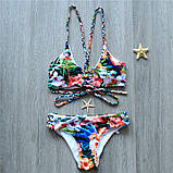 Купальник жіночий яскравий роздільний з тропічним принтом, розмір M, фото 4