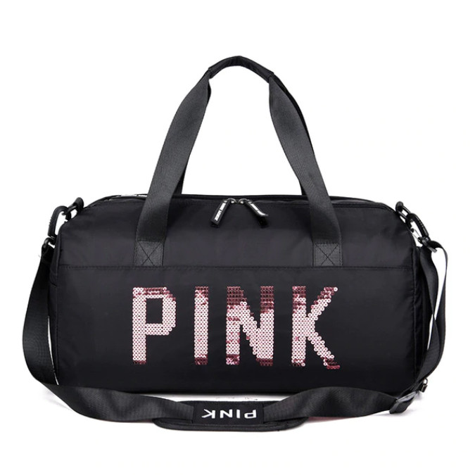 Сумка жіноча PINK в стилі Victoria's Secret дорожня спортивна для фітнесу з відділенням для взуття (чорна)