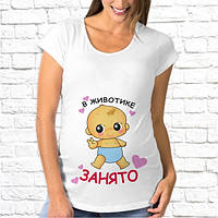 Футболка для вагітної з принтом Карапуз "У животику ЗАНЯТО" M, Білий Push IT