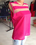 Яскрава рожева блузка з прозорими вставками, фото 9