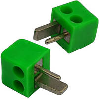 Штекер колоночный 2-х контактный, под винт, квадратный, зелёный, 1уп-12шт