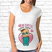 Футболка для вагітної з принтом Малюк "Чекайте, скоро буду!" M, Білий Push IT