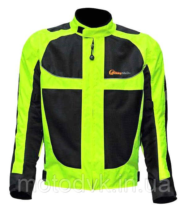 Мотокуртка RidingTribe річна, чорно-зелена світловідбиваюча, розмір 4XL