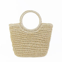 Жіноча середня плетена сумочка бежевого кольору