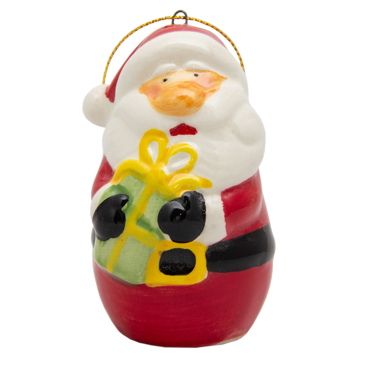 Новорічна ялинкова іграшка фігурка Дід Мороз з подарунком у руках, 7,5 см, червоний, кераміка (000173-3), фото 1